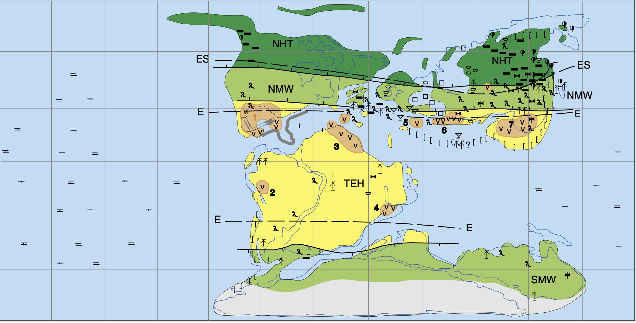 Mapa climático do Berriasiano (~145-140 Ma)