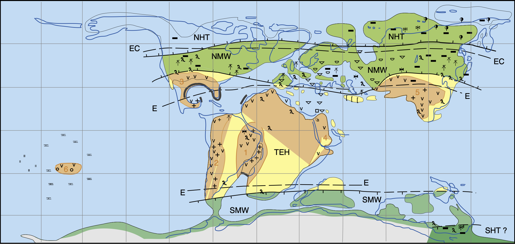 Mapa climático do Aptiano (~121-113 Ma)