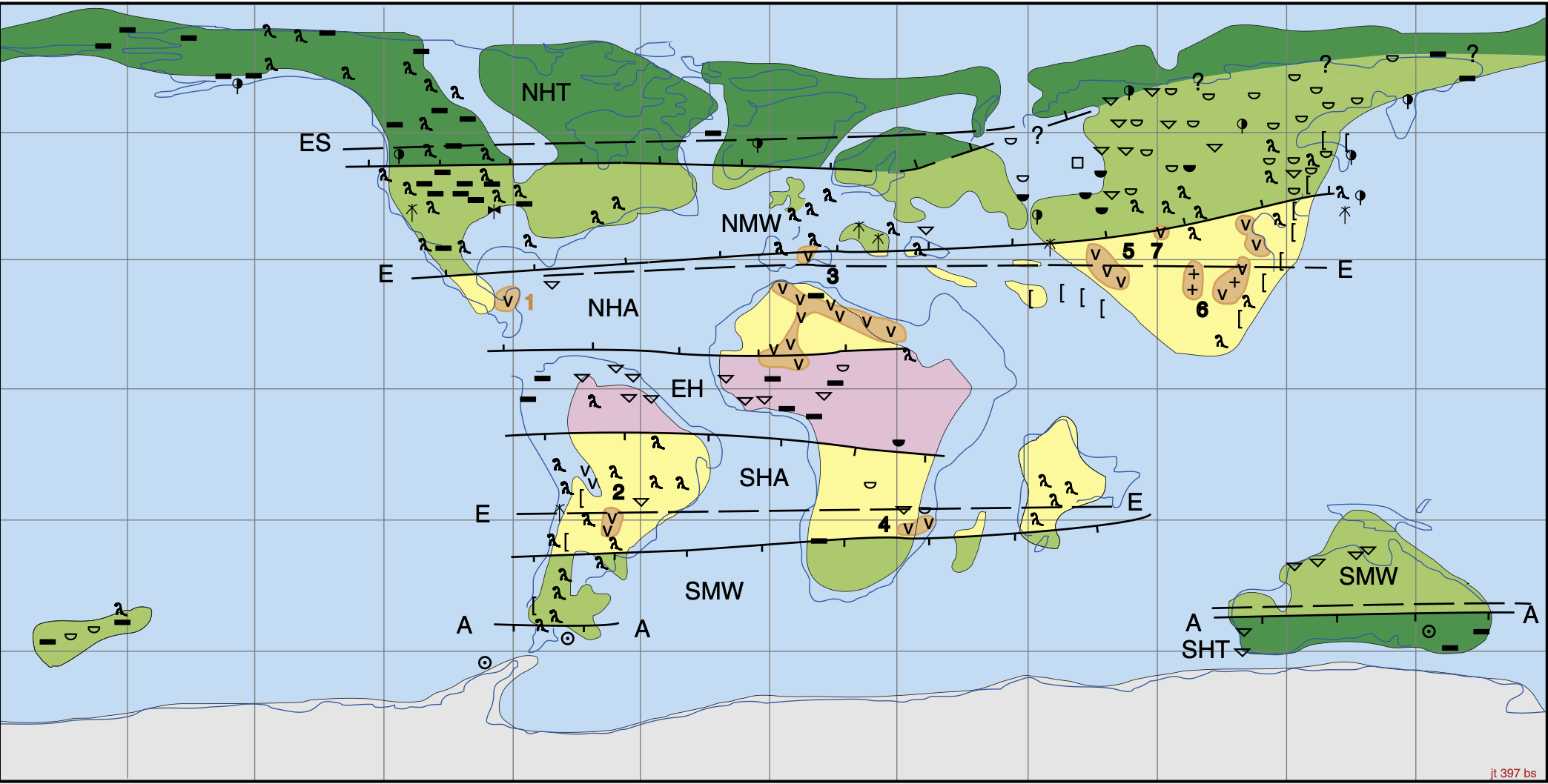 Mapa climático do Maastrichtiano (~72-66 Ma)