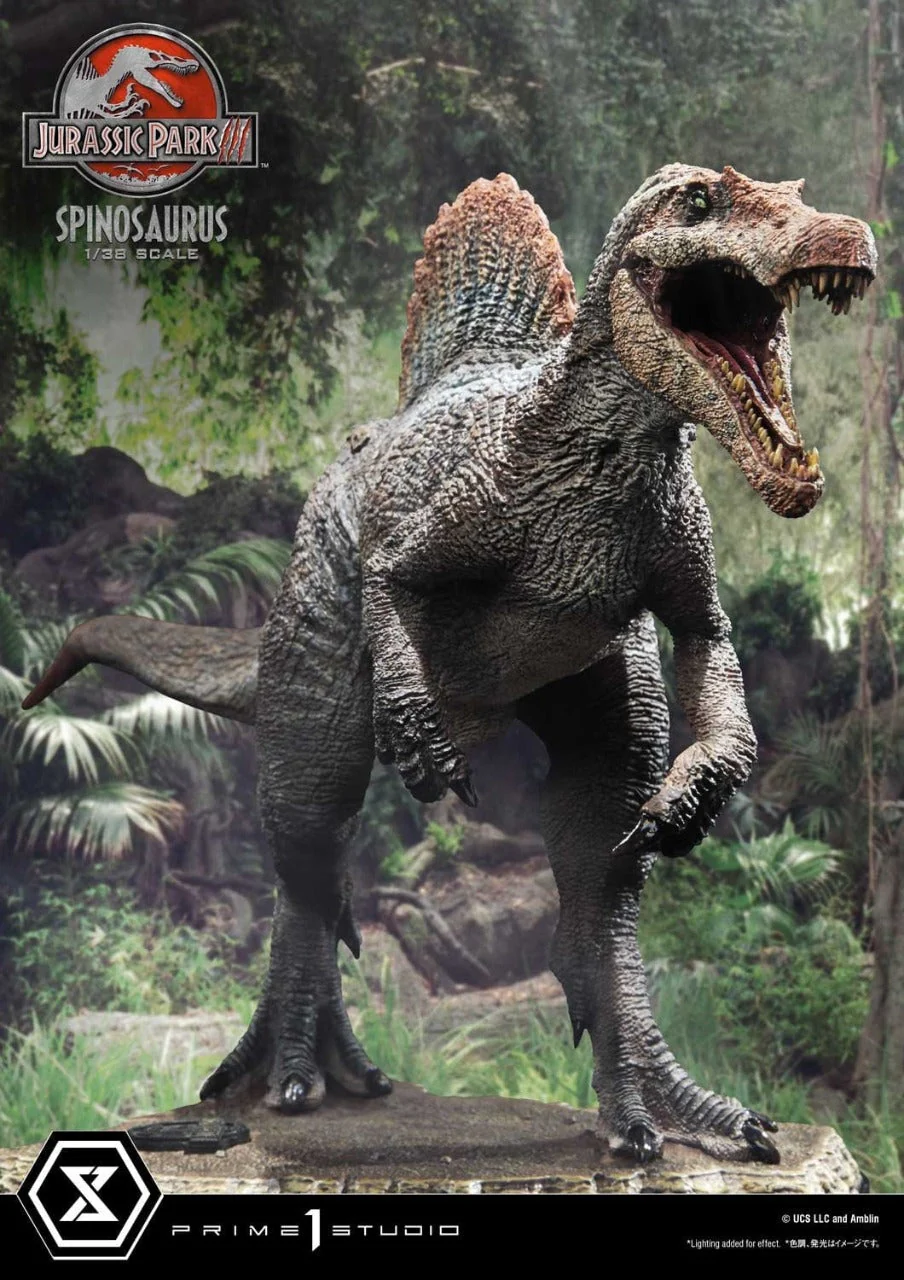 Reconstrução artística de Spinosaurus em cena de caca aquatica.
