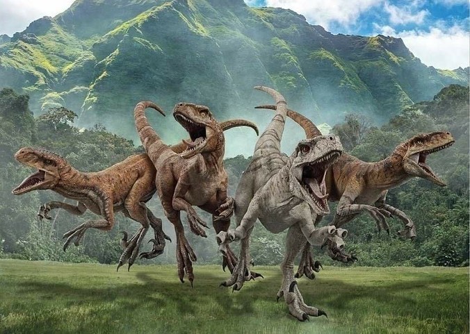 Reconstituição artística de Utahraptor ostrommaysorum — ao contrário do Velociraptor do Jurassic Park, o Utahraptor real era o tamanho de um urso pardo e provavelmente era coberto de penas.