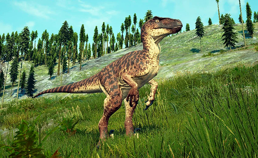 Reconstituição de Utahraptor — a descoberta desta espécie em 1991 confirmou a validade paleoecológica dos raptores grandes do Jurassic Park (1993), lançado antes da publicação científica formal.